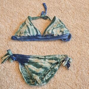 Lucky Brand Teal and White Tie-Dye Bikini